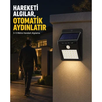 Bahçe ve Veranda İçin Güneş Paneli ile Otomatik Şarj Olan LED Duvar Lambası