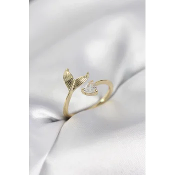 Balık Kuyruğu Model Gold Renk Zirkon Taşlı Kadın Yüzük
