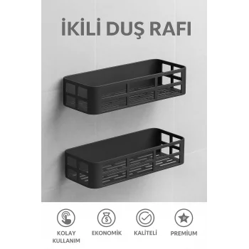 Banyo Düzenleyici Şampuanlık Sabunluk 2 Li Set Lamalı Güçlü Kaliteli Yapışkanlı Duş Rafı Organizer