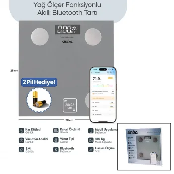 BASKÜL GRİ YAĞ ÖLÇER AKILLI BLUETOOTH CAM BASKÜL