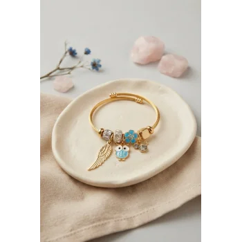 Baykuş Model Gold Renk Charmlı Bileklik