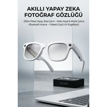 Beyaz Aı Akıllı Gözlük No 14 Kameralı Bluetooth Günlük Kullanım İçin Beyaz Renk Akıllı Gözlük Modeli