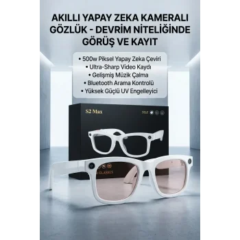 Beyaz Aı Akıllı Gözlük No 19 Kameralı Bluetooth 8mp Kamera Fotoğraf Video Ve Ses Kayıt Özellikli