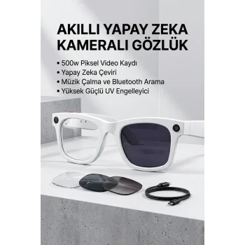 Beyaz Aı Akıllı Gözlük No 20 Kameralı Bluetooth Bluetooth Müzik Telefon Görüşmesi Ve Hızlı Şarjlı