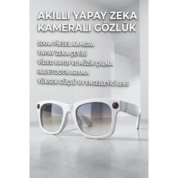 Beyaz Aı Akıllı Gözlük No 27 Kameralı Bluetooth Yapay Zeka Çeviri Ve Ses Kayıt Özellikli