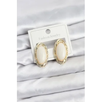 Beyaz Badem Model Vintage Kadın Küpe