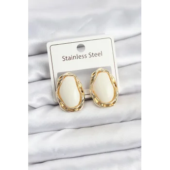 Beyaz Damla Model Pirinç Vintage Kadın Küpe