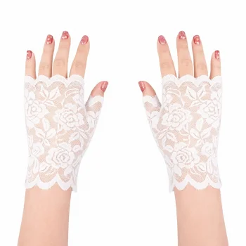 Beyaz Dantel Parmaksız Kısa Eldiven