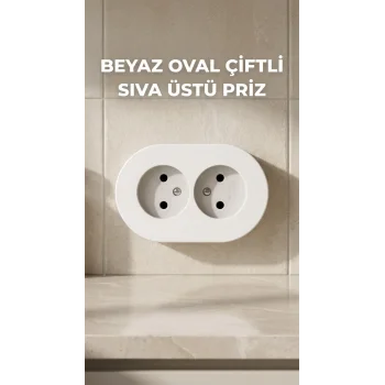 Beyaz İkili Topraklı Priz Duvar Tipi Modern Tasarım