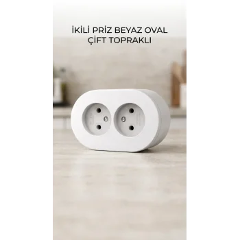 Beyaz İkili Topraklı Sıva Üstü Duvar Prizi - Dekoratif Elektrik Çözümü
