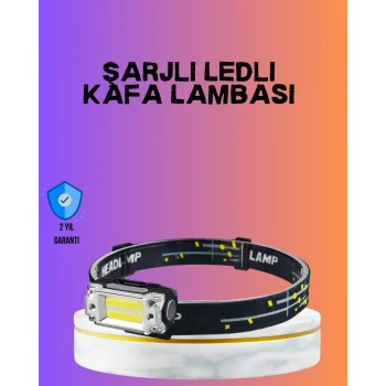 Beyaz Led Işık Sensörlü Kafa Lambası Lityum Batarya Led El Fenerli Şarjlı