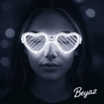 Beyaz LED Işıklı Kalp Gözlük – 3 Modlu Parti & Glow Gözlüğü