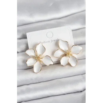 Beyaz Mineli Çiçek Model Pirinç Kadın Küpe