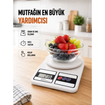 Beyaz Plastik Dijital Mutfak Tartısı – 24x16.8x1.5cm
