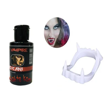 Beyaz Renk Çift Damak Takma Vampir Dişi ve 50 gr Tiyatro Kanı (5047)