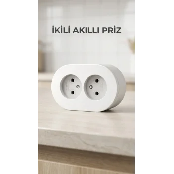 Beyaz Renk Çift Girişli Sıva Üstü Topraklı Duvar Prizi