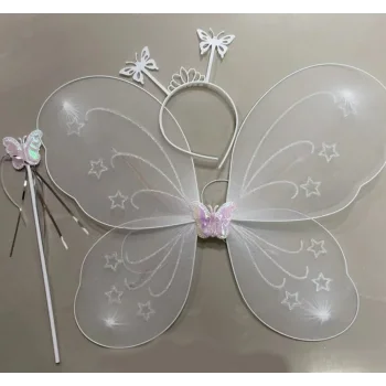 Beyaz Renk Kelebek Kanadı Tacı ve Sopası 50x37 cm (5047)