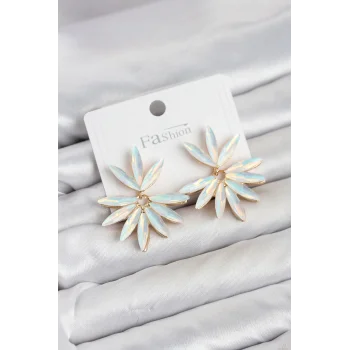Beyaz Renk Kristal Taşlı Lotus Model Kadın Küpe
