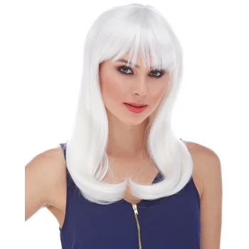 Beyaz Renk Uzun Düz Parti Peruğu (5047)