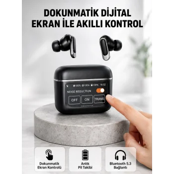 Bluetooth 5.3 ANC Kablosuz Kulaklık – Dokunmatik Kontrol, Dijital Ekran ve Uzun Pil Ömrü