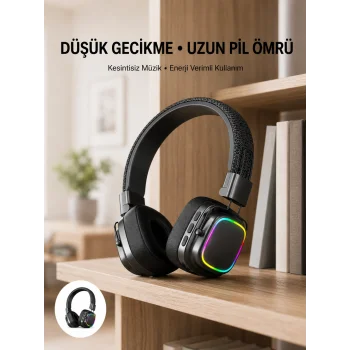 Bluetooth 5.3 Rainbow Işıklı Kulak Üstü Kablosuz Kulaklık Yeni Nesil