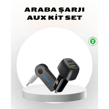Bluetooth AUX Çevirici ve PD Destekli Araç Şarj Cihazı 2’li Set