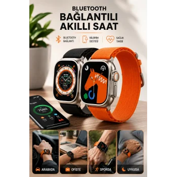 Bluetooth Bağlantılı 49MM Dokunmatik Akıllı Saat Sağlık ve Spor Takip Özellikli