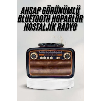 Bluetooth Hoparlör Ahşap Renk Vintage Işıklı Nostaljik Radyo Fm Ahşap Görünümlü