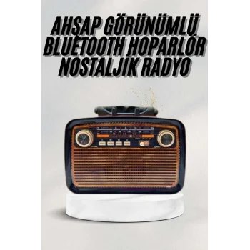 Bluetooth Hoparlör Ahşap Renk Vintage Işıklı Nostaljik Radyo Fm Ahşap Görünümlü