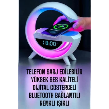 Bluetooth Hoparlör Dijital Göstergeli Wireless Şarj RGB Işıklı