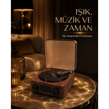 Bluetooth Hoparlörlü Gece Lambası Dijital Saat ve Ambiyans Işığı Çok Amaçlı