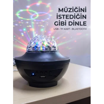 Bluetooth Müzikli Disko Işığı RGB Parti Projektörü Dahili Hoparlör USB Micro SD Destekli