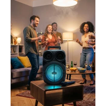 Bluetooth Taşınabilir Karaoke Hoparlör 6.5 İnç Mikrofonlu RGB Işıklı USB TF Kart Destekli