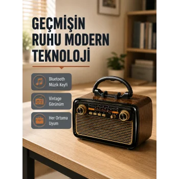 Bluetooth’lu LED Işıklı Nostaljik Müzik Kutusu – Ahşap Dokulu, Vintage Tasarım ve Yüksek Ses Kalitesi