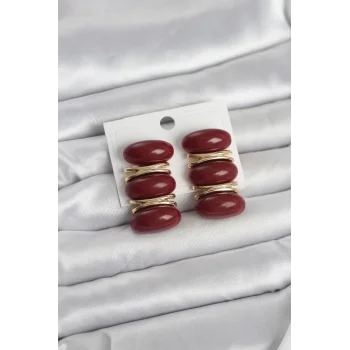 Bordo Vintage Model Gold Renk Kadın Küpe