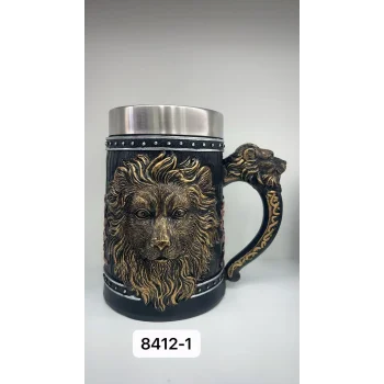 Büyük Boy Aslan Motifli Çelik Kupa Bardak Kod 8412-1