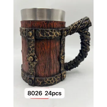 Büyük Boy Eskitme Motifli Çelik Kupa Kod 8026