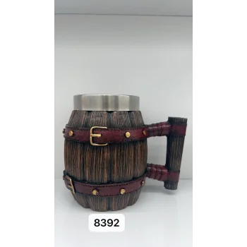 Büyük Boy Kemerli Fıçı Şeklinde Çelik Kupa Kod 8392