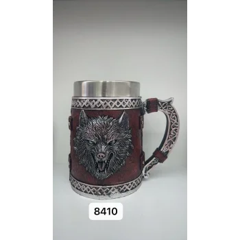 Büyük Boy Kurt Motifli Çelik Kupa Bardak Kod 8410