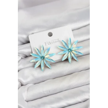 Buz Mavisi Kristal Taşlı Lotus Model Kadın Küpe