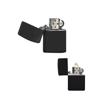 Çakmak Parlak Siyah  Benzinli Çakmak Cep Boy Doldurulabilir