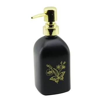 CAM KARE - SİYAH ŞİŞE--SARI KELEBEK-ÇiÇEK DESEN SIVI SABUNLUK 400ML GOLD PLASTİK POMPA (5047)