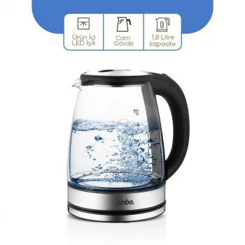 CAM - LEDLİ KETTLE 1.8LT  GİZLİ REZİSTANS - KABLOSUZ 360 DERECE GÖVDE 1500W SK-8033 (5047)