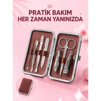 Çantalı 7 Parça Manikür Pedikür Seti Tırnak Makası Cımbız Törpü