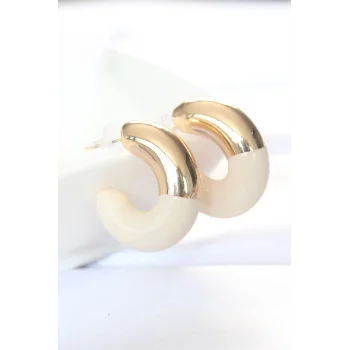 CCB Krem Gold Çift Renk Küpe