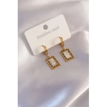 Çelik Gold Renk Kare Kadın Küpe