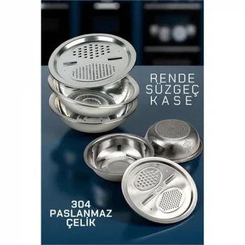 Çelik Rende Kase Süzgeç Seti - MultiFix 3 in 1 Paslanmaz Çelik