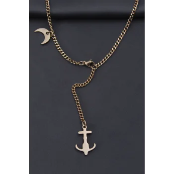 Çelik Rose Renk Çapa Tasarımlı Kadın Kolye