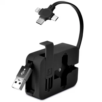 Cep Tipi Telefon Tutuculu Makaralı Uzayıp Kısalabilen 3ü 1 Arada USB Şarj Kablosu