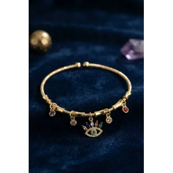 Pirinç Gold Renk YSX Taşlı Göz Model Charmlı Bileklik